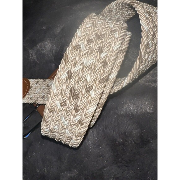 JOSEPH A BANKS MENS BELT Sz 54-56 BROWN MULTI WOVEN STRETCH KNIT LEATHER TRIM - Picture 5 of 7
